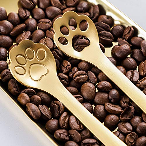 YSoutstripdu Löffel mit Pfotenabdruckmotiv, für Desserts, Kuchen, Edelstahl, für Kaffee, Getränke, Tee, Dessert, Küche, Mischen Teelöffel, Silber, nicht hohl