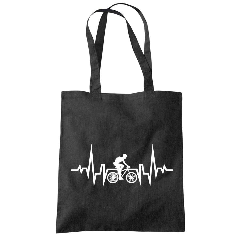 HotScamp Cycle Heartbeat Cycling Enthusiast - Tote Shopping Bag - Sports Hobby Fan One size black