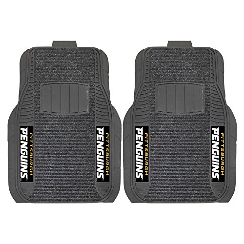 FANMATS 13854 Pittsburgh Penguins 2-Piece Deluxe Car Mat Set, Vinyl Trim and Colored Team Logo, Dual Rib Charcoal Carpet, Trimmable Edges