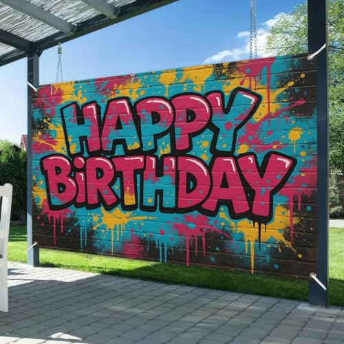 Image of HOMETITUTE Spray Paint Graffiti Birthday Banner 71x43 Inch
