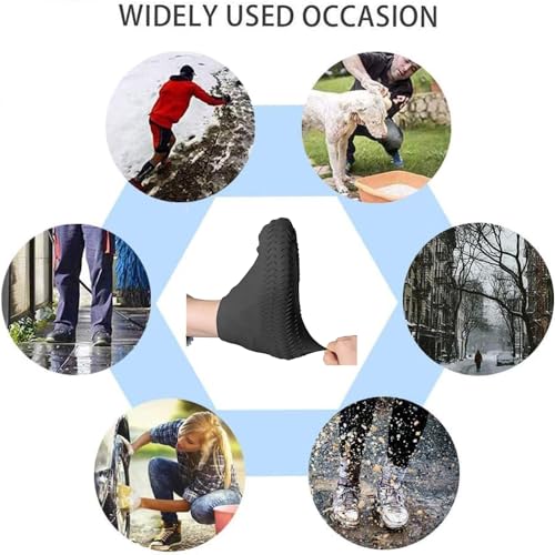 FaJoek Wasserdichte Silikon Überschuhehe Outdoor, Silikon Regenüberschuhe, Rutschfeste Silikon Regenüberschuhe, Regen-SchuhüBerzieher für Regen, Schnee, Wüstenstrand (Schwarz, XL)