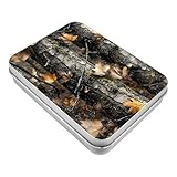 DIGTIALL Silver Tin Containers with Lids 4.53x3.35x0.87 Inch Metal Tin Box Silver Rectangular Storage Box for Change coins,Jewelry,Cookies,Candies and Other Small Items,Camouflage Tree Branches