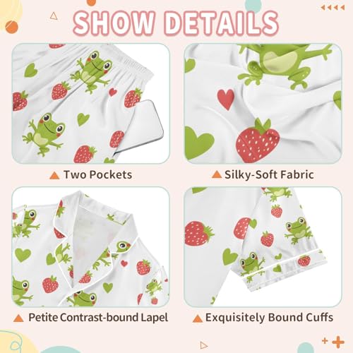 senya Frog with Strawberry Satin Summer Pajama Sets Silk Short Sleeve Button Down Sleepwear3