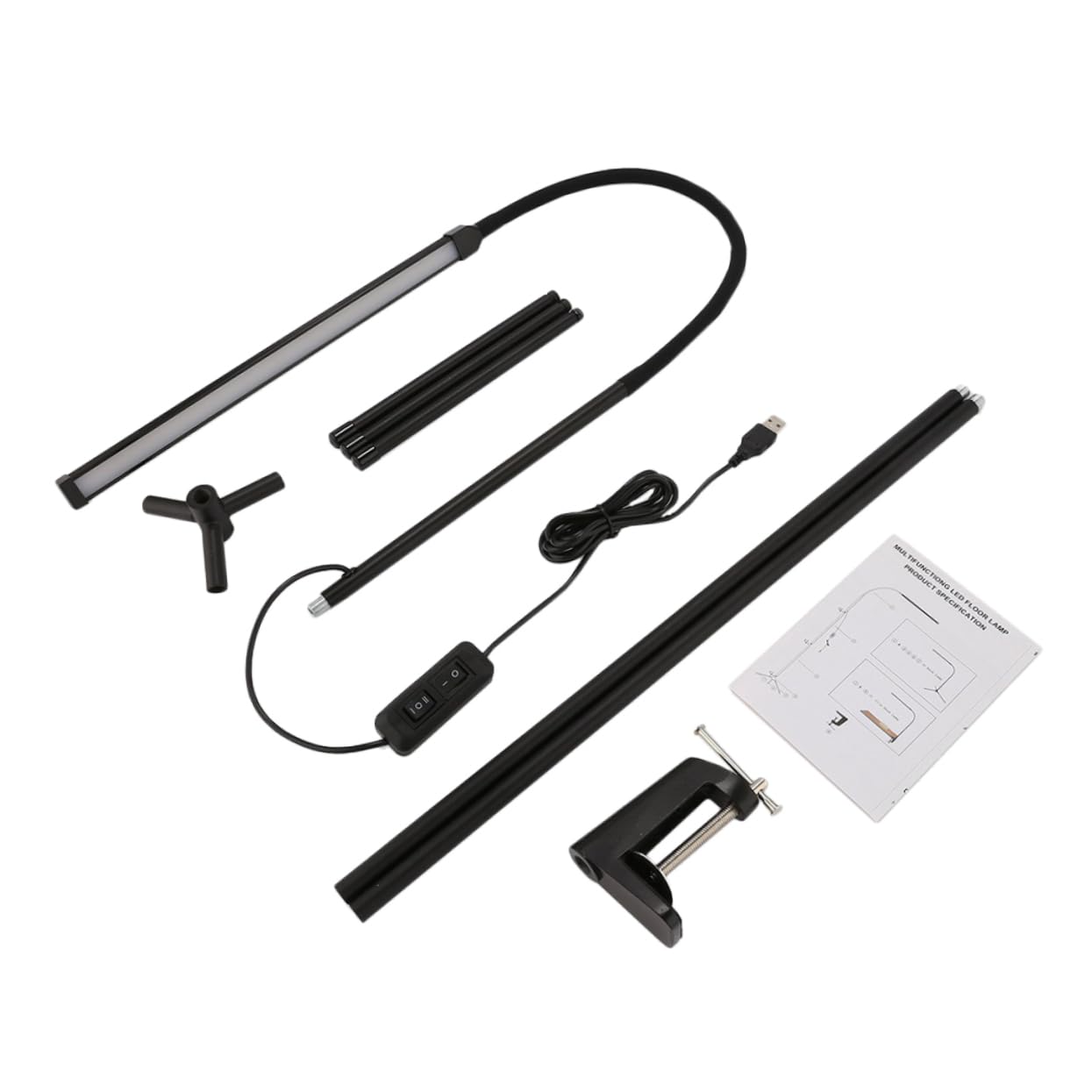 Veemoon Lampada da Lettura LED Dimmerabile con Clip, Alimentazione Usb, Luce Antiriflesso per Studio e Lettura, Struttura in Alluminio e Ferro, Nero