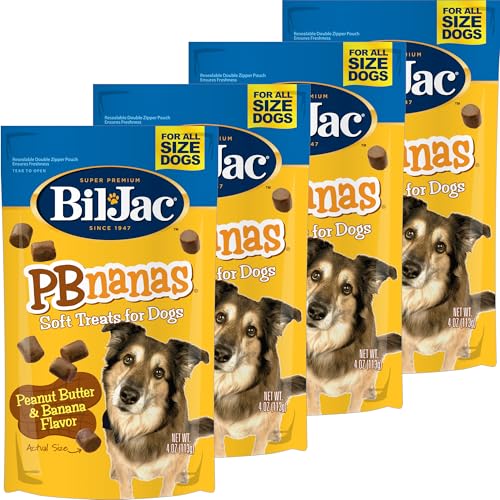 Bil-Jac PB-Nanas Soft Treats for Dogs, Peanut Butter Banana Flavor, Made with Real Chicken Liver, 4oz (4-Pack)