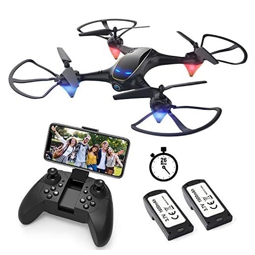 EACHINE E38 Drones con Cámara para Adultos LED Tiempo de Vuelo Largo WiFi FPV 720P 120° HD Video Drone para Principiantes Drone para Interiores Exteriores (2 Baterías)