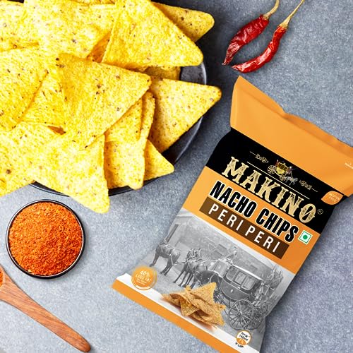 Image of Makino - Nacho Chips Peri Peri Flavour 150 Gram | Tortilla | Healthy | Tasty Savoury Snack | Delicious Nacho Chips | Low Calorie - Pack Of 3