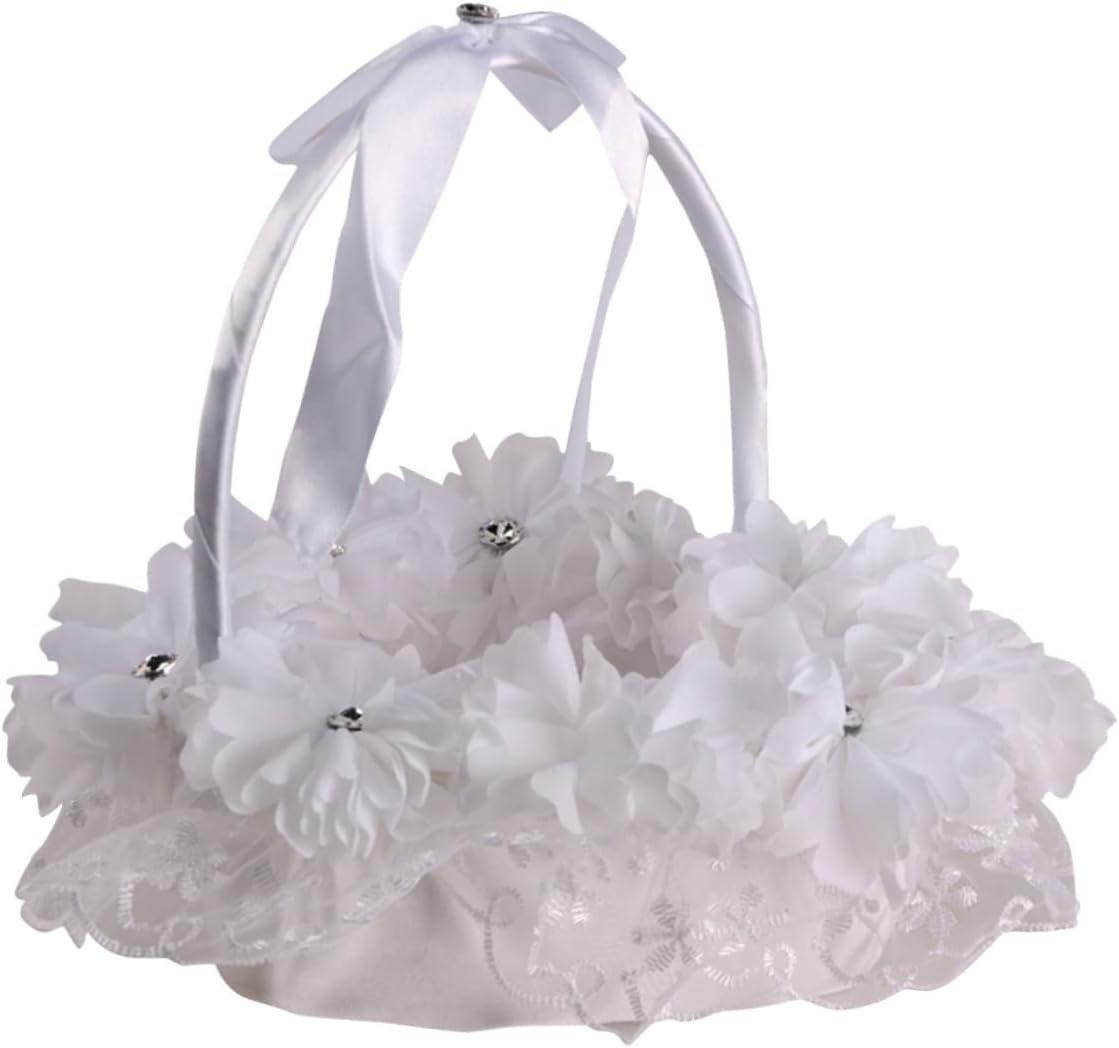 Flower Girl Basket,Rattan Basket,Flower Basket for Flower Girl Wedding Basket Wedding Flowers Basket Western Style Bride White Shopping Basket
