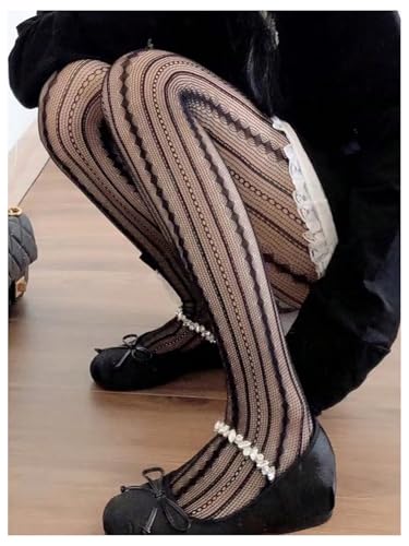Floerns Women's Vintage Vertical Striped Fishnet Mesh Pantyhose Tights Retro Stockings4