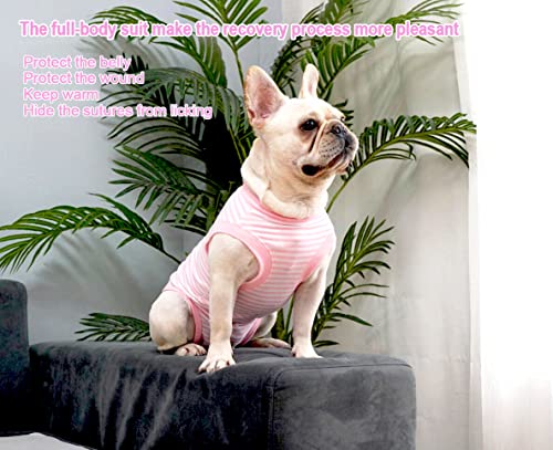 Image of Dog Pink Recovery Suit for Large Female Spay,Male Dog Surgery Suit,Narrow Pink-White L