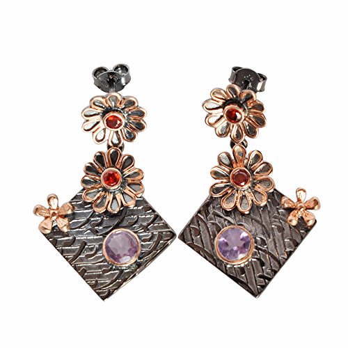 Boucles d'oreilles améthyste fait main en argent plaqué or rose d'une qualité rare