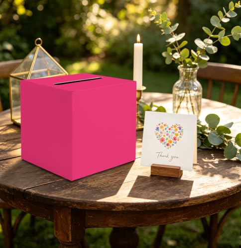 Image of SietDESEO Hot Pink Card Box with Slot Money Gift Card Box Holder for Party Wedding Reception Birthday Graduation Bridal Shower Baby Shower Diaper Raffle Box