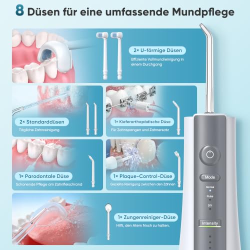 Image of Cordless Water Flosser for Teeth, U-Shaped Tip, 350ml Tank, White