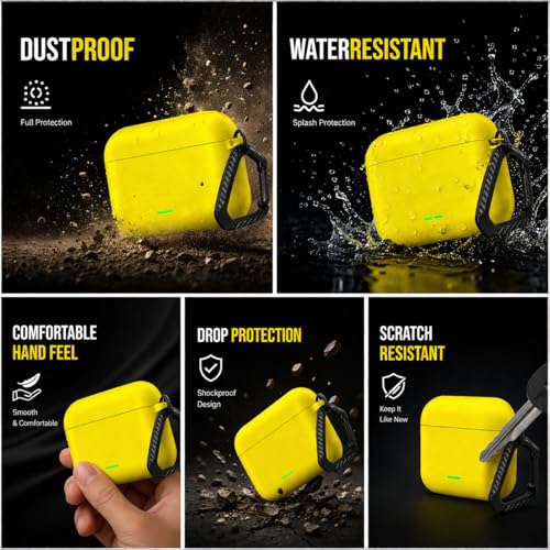 Image of Anvique Silicone Case Cover for Realme Buds T500 Pro, Shockproof Protective Earbuds Cover with Keychain Hook, Anti-Scratch Soft Silicone Skin, Full Body Protection Case (Yellow T)