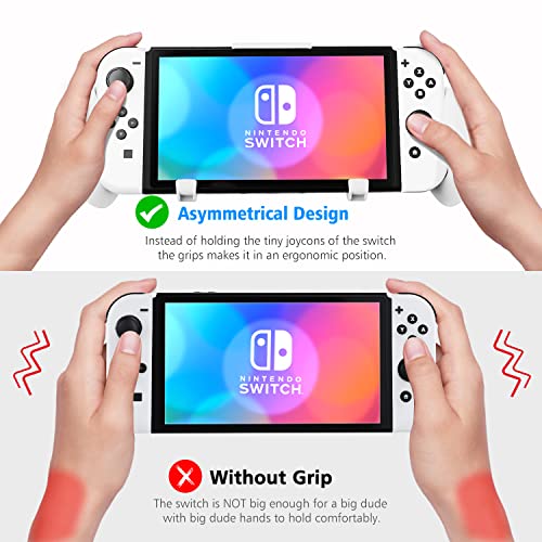 Image of OIVO Switch Grip with Upgraded Adjustable Stand, Asymmetrical Grip with Adjustable Stand and 5 Game Slots-4 Thumb Caps Included, white