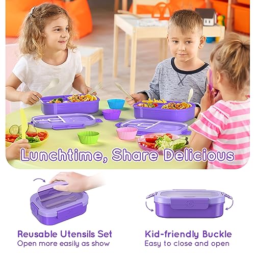 Image of Lunch Box Kids Adult Bento Box Bento-Style Lunch Box 1300ml Ideal Portion Size Leak Proof for Teens Toddlers, BPA Free Lunchbox Containers for School Work Picnic (Purple)