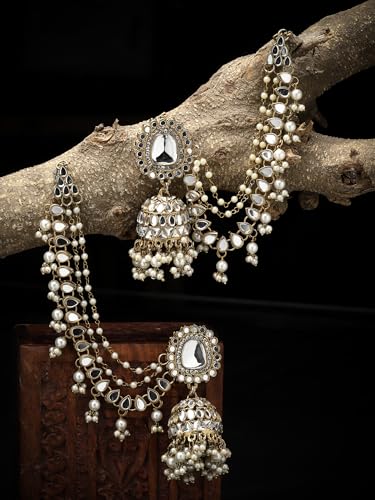 Image of Shining Diva Fashion Earrings for Women Girls Stylish Fancy Traditional Jhumka Jhumki Bahubali Kundan Pearl Ear Chain