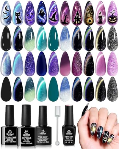 Beetles Cat Eye Gel Nail Polish Set, 20 Colors Halloween Purple Gel Polish