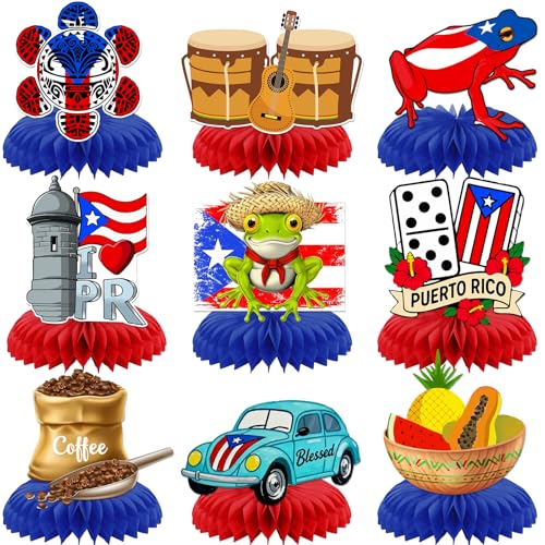 Décorations de fête Porto Rico : 9 pièces de centre de table en nid d'abeille de Porto Rico pour tables de fête sur le thème portoricain, décoration de...