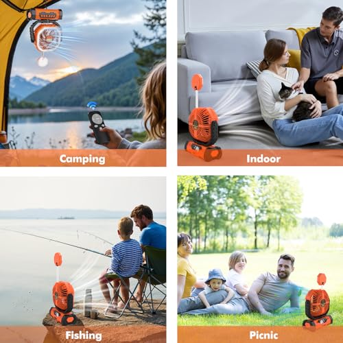 Camping Fan with Led Lantern, 20000mah Rechargeable Battery Portable Fan, 4 Speed with Remote, Auto Oscillation, 360° Rotation Hook, for Camping, Power Outage,Hurricane, Home (Orange) - image 9
