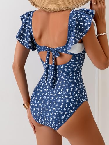 Image of Eomenie Womens Ruffled One Piece Swimsuit Slimming Tummy Control Bathing Suit V-Neck Cutout Swimwear for Resort Wear
