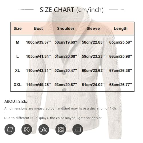ADHOWBEW Men's Cardigan Sweaters Warm Shawl Collar Fall Long Sleeve Winter Knitted V Neck Button Down with Pockets Coat3