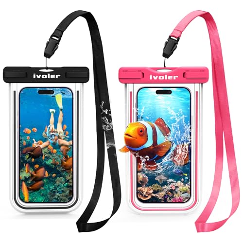 ivoler [Lot de 2 Pochettes Étanches Téléphone, Sacoche Étanche Universel IPX8 avec Bord Fluorescent, Protection...