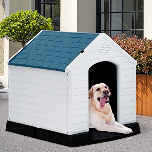 FLL Large Dog House for Large Medium Dogs 32x30.5x34.5 inches Plastic Water Resistant Dog Houses with Base Support for…