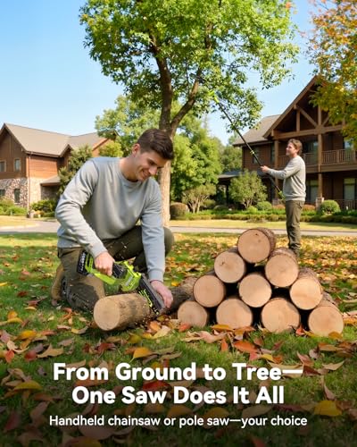Image of Electric Pole Saw, 6-Inch Cordless Mini Chainsaw with Extension Pole, Extendable to 16 ft, 2x4.0Ah Batteries, Tool-Free Chain Tensiong, Electric Pole Chainsaw for Tree Trimming & Thick Branch Cutting