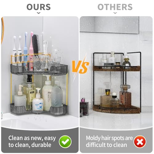 50% Off Upgraded 2-Tier Corner Bathroom Organizer with Brush Holder