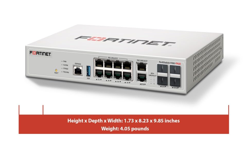 Image of Fortinet FortiSwitch FS-110G-FPOE 8-Port Gigabit PoE+ Switch | 2 SFP Ports | Managed Network Switch with 130W PoE Power (FS-110G-FPOE)