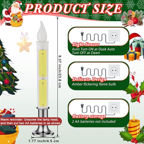 Bougies de Noël à LED avec flamme ambrée vacillante de 24 cm - 2