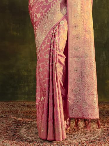 Image of Libas Woven Design Satin Saree for Women With Unstitched Blouse Piece | Traditional Saree for Festive & Wedding