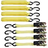  Ratchet Tie Down Straps Polyester Fiber Belt with Safety S Hook Max Break Strength 2640 LBS 1 inch