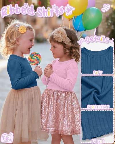 Image of 4 Pack Toddler Girls' Long Sleeve Shirts Cotton Tops