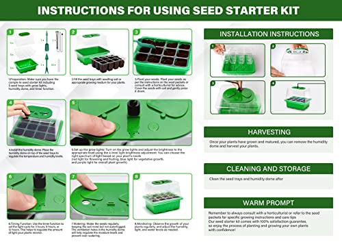 5 Set Seed Starter Trays Kit With 3 Colors Grow Light, Seed Plant Starting Tray With Adjustable Red Purple Blue Lights Brightness & Humidity For Indoor Seed Growing Germinating, Heighten Lid/60 Cells #TOP3