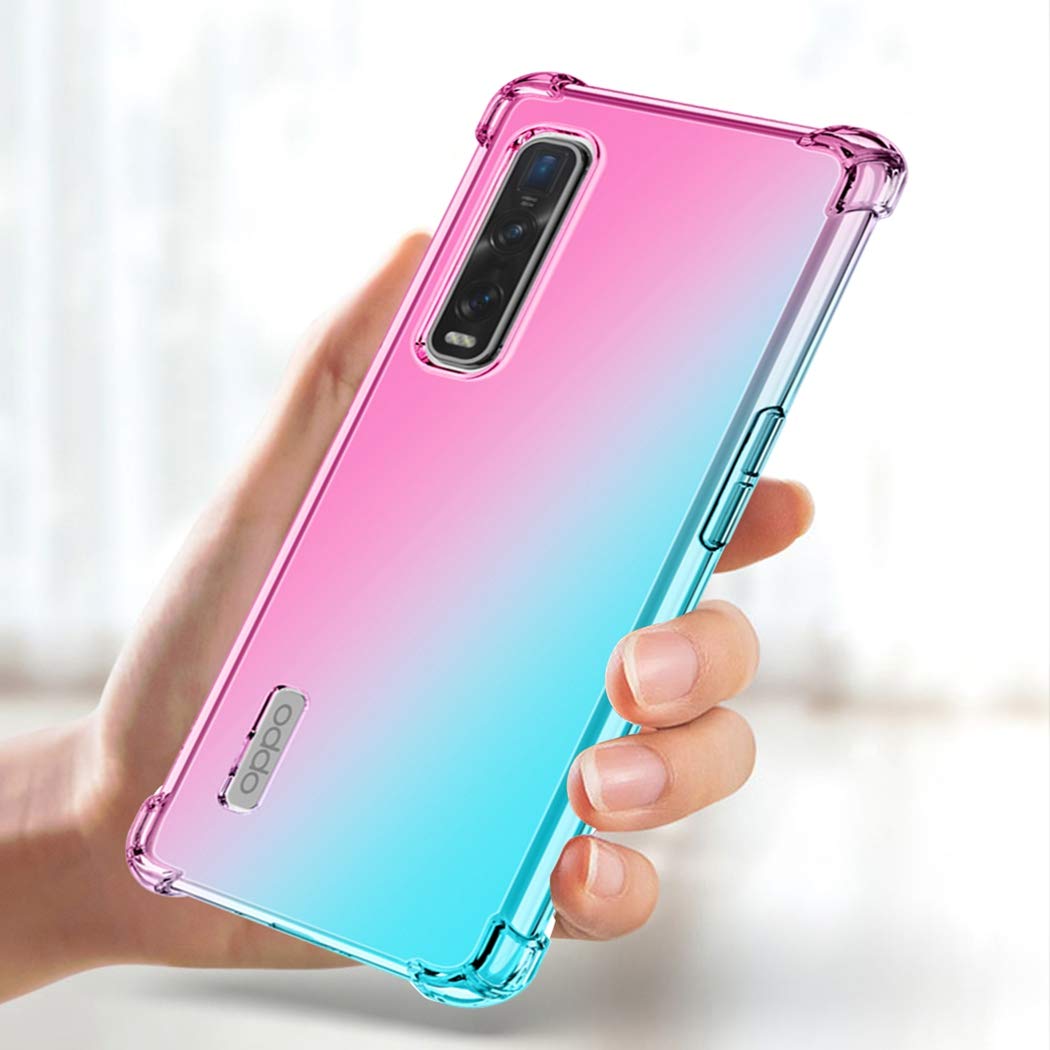 BaiFu Custodia per Oppo Find X2 PRO Slim Cover Posteriore in Custodia per Telefono in Vetro Sfumato di Colore Protettiva Cover per Oppo Find X2 PRO ( Rosa Blu