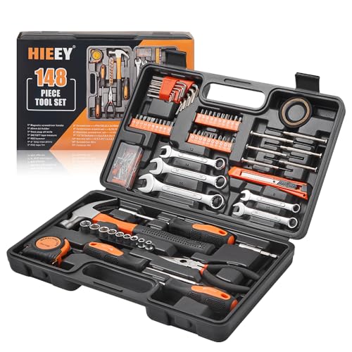 HIEEY 148 Piece Tool Set, Home Tool Kits for All Purpose, Tools for Men, Household Tool Kit with Plastic Toolbox Storage Case Orange