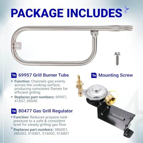 Image of BlueStars 80477 Regulator 69957 Burner Tube for Weber Q Grill Q100 Q120 Series 386001 386002 516501 516002 516801 - Gas Valve Regulator &17in Burner Replacement Kit - CSA Certified