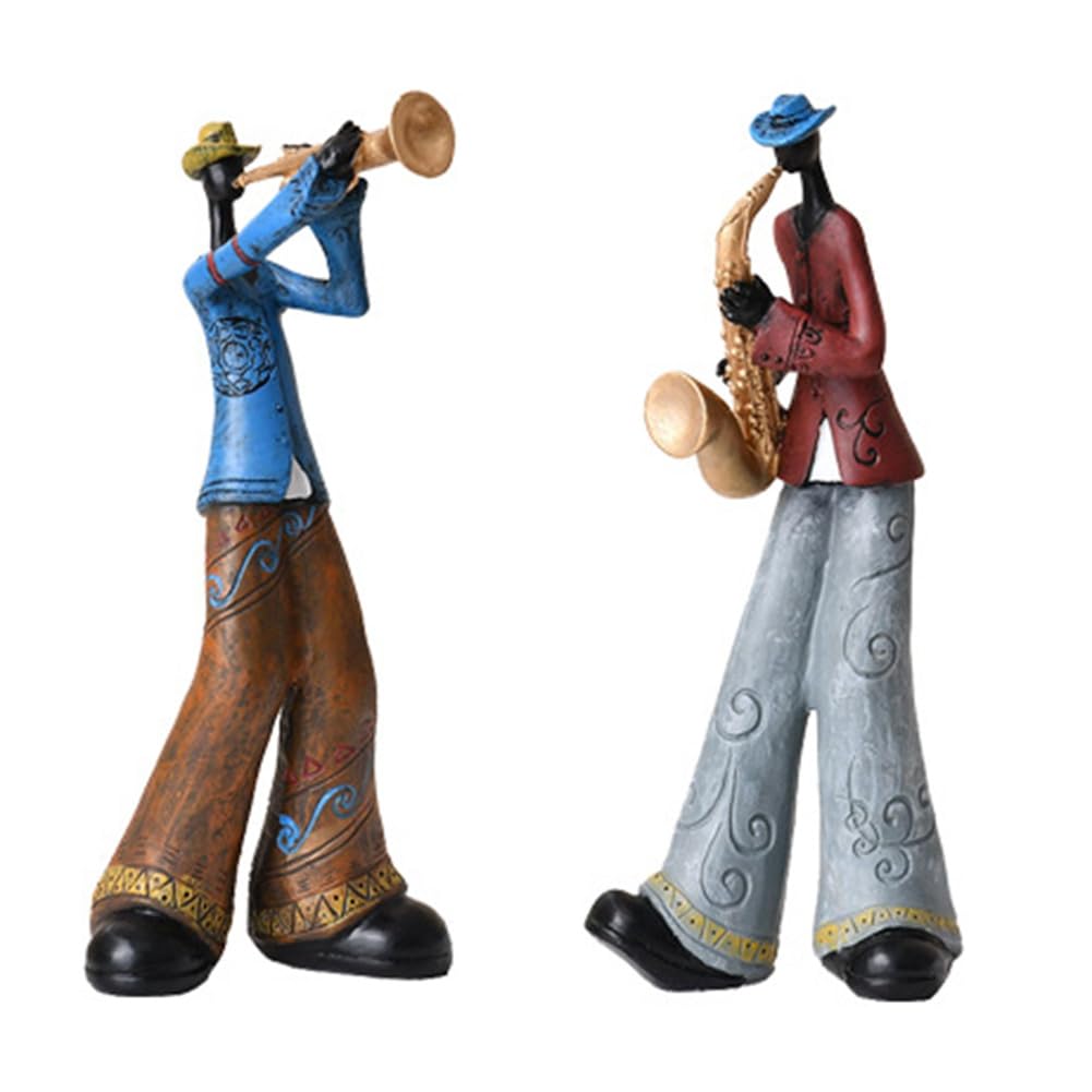 CTRLZS 2PCS Jazz Band Player Figurines Vintage Musician Figure Resin Statues Desktop Ornament Retro Sculpture Indoor Home Decor
