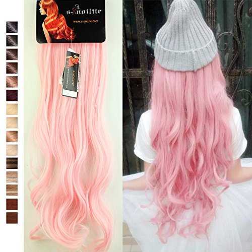 S-noilite 24 Inches(61cm) Long Curly Light Pink Full Head Clip in Hair Extensions 8 Piece 18 Clips Hairpiece Trendy Design
