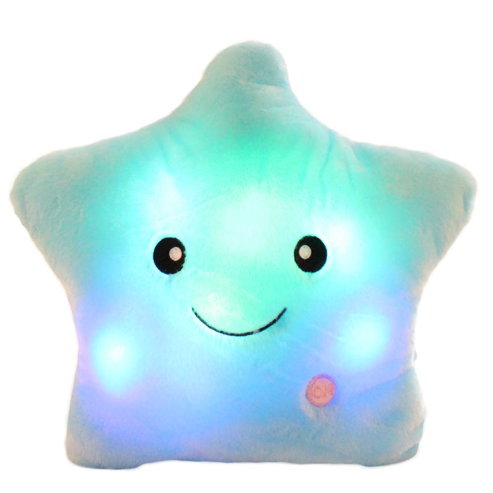 LED Twinkle Star Shaped Plush Pillow, Creative Night Light Glowing Cushions Plush Stuffed Toys Gifts for Kids, Decoration (Blue)
