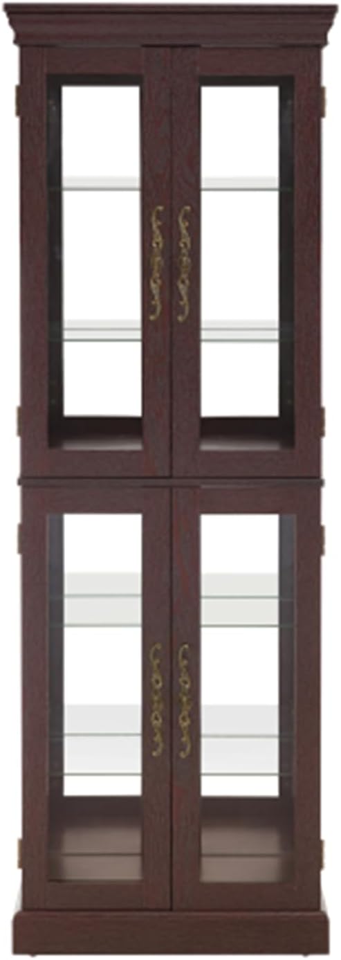 Curio Cabinet, Illuminated Glass Cabinet, Glass Wine Cabinet, Pantry, Adjustable Glass Shelves, 4 Doors, Light Bulb Included, Dark Cherry Color