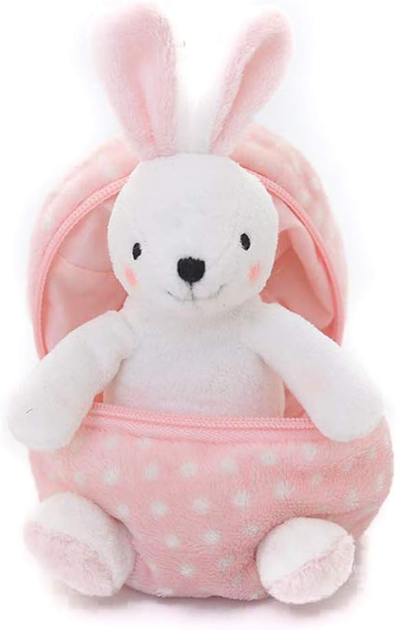 Plushland Plush Stuffed Animal 6 Inches Surprise Zip Up Egg Hideaway Spring Inspired Gift for Girls and Boys Birthday Mother's Day (New Bunny)