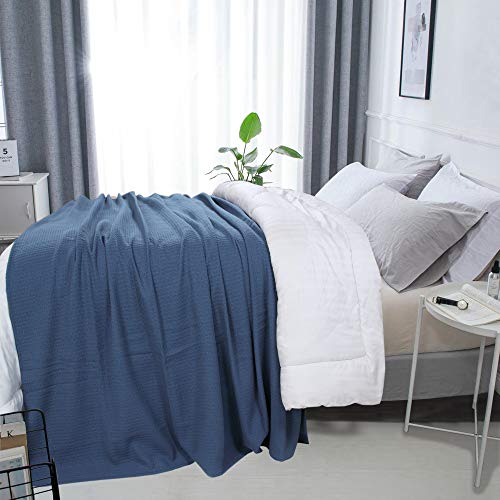 Dollcent 100% Combed Cotton Blanket–102X108 Inch California King Size Bed Blankets– Warm Soft All Season Breathable Blankets– Extra Large Oversized California King Blanket - Navy King Cotton Blankets #TOP2