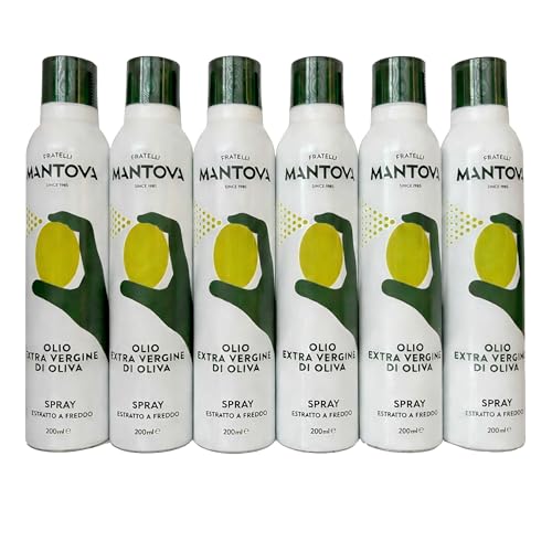 Mantova Aceite de Oliva Extra Virgen Spray 6×200 ml (1200 ml) – EVO Italiano Prensado en Frío, Spray Cocina Saludable, Control de Porciones, Pack Familiar Ahorro