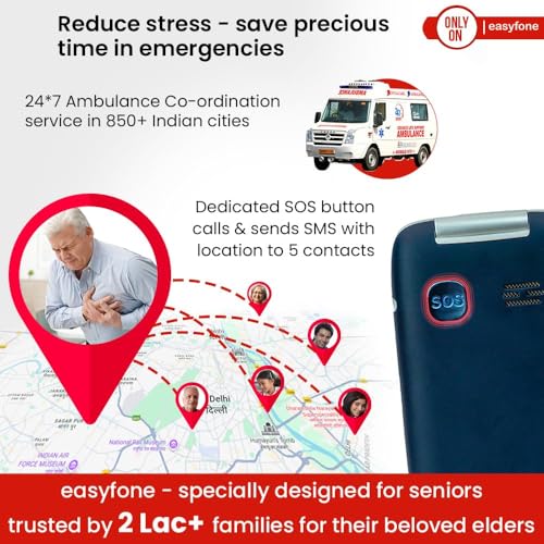 Image of easyfone Royale 4G Flip 2.8 inch for Seniors | CareTouch App lets loved ones do phone settings remotely | Loud Sound+Boost | Big Talking Keys | USB-C+Dock Charger | Photo Dial | SOS & Ambulance Assistance