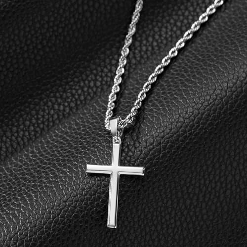 Image of SWEETV 18K Gold Cross Necklace for Men, 925 Sterling Silver Cross Pendant