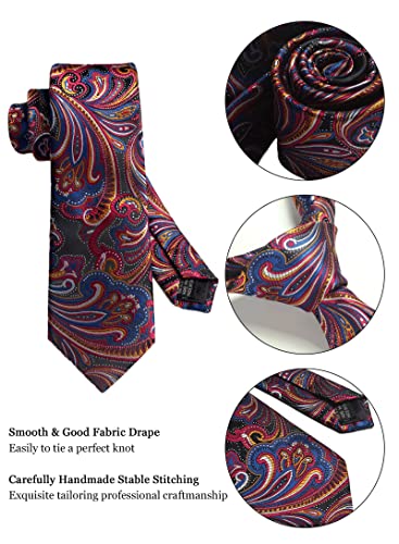 Image of Paisley Floral Mens Tie Formal Necktie Pocket Squares Ties Clips Cufflinks Classic for Men Set
