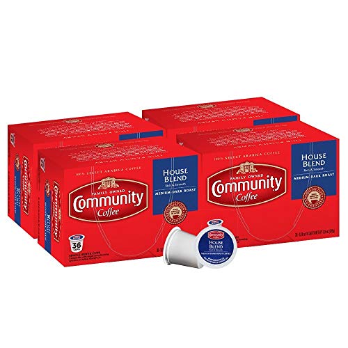Image of Community Coffee House Blend 144 Count Coffee Pods, Medium Dark Roast, Compatible with Keurig 2.0 K-Cup Brewers, 36 Count (Pack of 4)